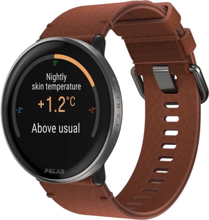 Smartwatch Polar Ignite 3 Titanium, Größe S-L, schwarzes Gehäuse mit braunem Lederarmband (zusätzlich ist ein schwarzes Silikonarmband im Lieferumfang enthalten) (A0035194) von Polar