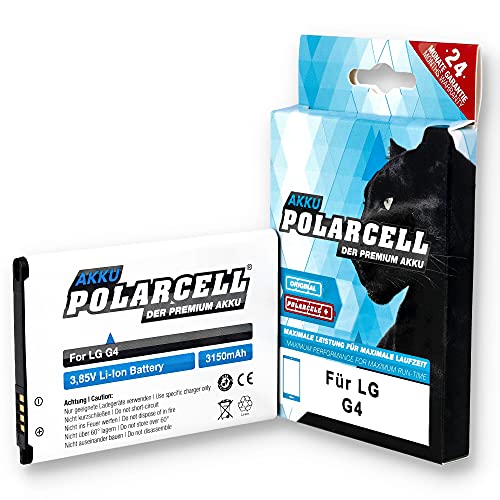 PolarCell Akku für LG G4 H815 | G4 Dual SIM H818P | G4 Stylus H635 | ersetzt Original-Akku LG BL-51YF | 3150mAh Starke Ersatz-Batterie | selektierte A+ Qualitätszellen von PolarCell