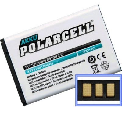 PolarCell Akku für Samsung AB463446BU | GT-C3520 GT-E1150i GT-E1110 GT-E1200i GT-E1080i GT-E1100 GT-E1120 GT-E1050 SGH-D520 SGH-E900 | 900mAh starke Ersatz-Batterie | selektierte A+ Qualitätszellen von PolarCell