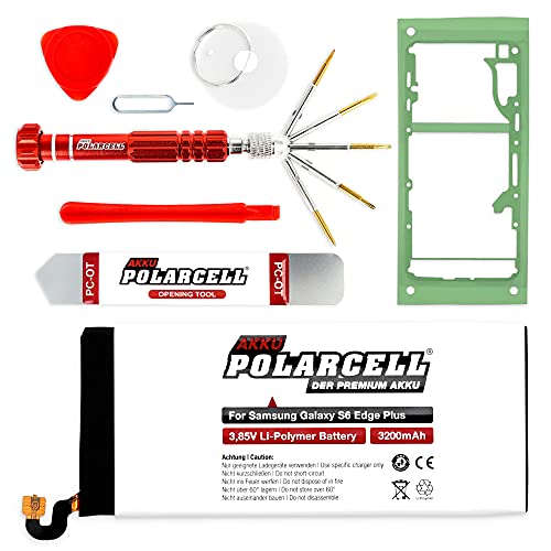 PolarCell Akku für Samsung Galaxy S6 Edge Plus SM-G928F | ersetzt Original EB-BG928ABE | mit Werkzeug & Rahmenkleber im Profi-Set | 3200mAh Starke Ersatz-Batterie | selektierte A+ Qualitätszellen von PolarCell