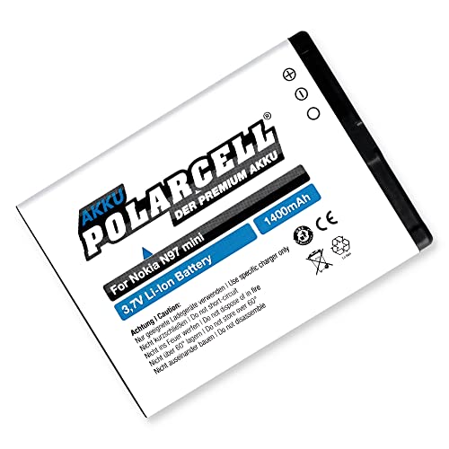 PolarCell BL-4D Akku für Nokia N97 Mini | Nokia E5-00 - E7-00 - N8-00 | 808 Pure View | 1400mAh Starke Ersatz-Batterie | 17% mehr Kapazität als der Original-Akku | selektierte A+ Qualitätszellen von PolarCell