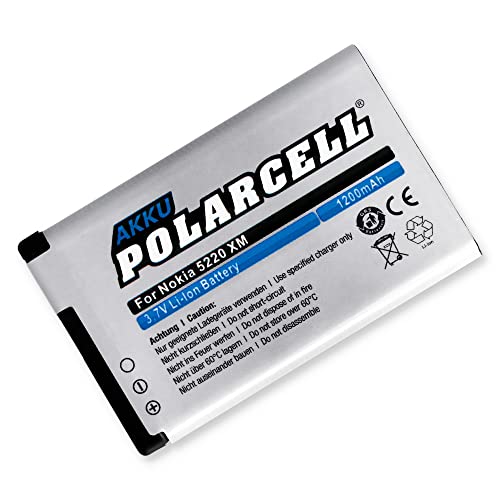 PolarCell BL-5CT Akku für Nokia 5220 XpressMusic | Nokia 3720 6303i 6730 Classic | Nokia C3-01 C5-00 C6-01 | 1200mAh Ersatz-Batterie | 18% mehr Kapazität als der Original-Akku | A+ Qualitätszellen von PolarCell