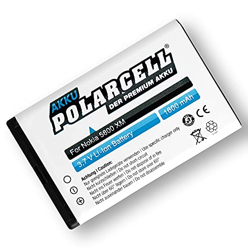 PolarCell BL-5J Akku für Nokia 5800 XpressMusic | Nokia 5230 C3-00 N900 X1-00 X1-01 X6-00 | Asha 200 201 302 | Lumia 520 530 | 1600mAh Ersatz-Batterie | 21% mehr Kapazität als der Original-Akku von PolarCell