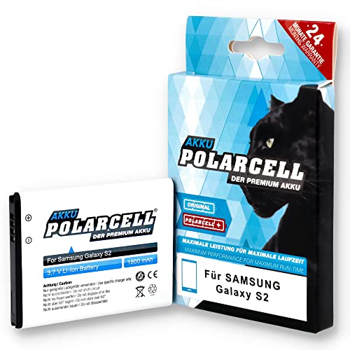 PolarCell Ersatz-Akku für Samsung Galaxy S2 GT-i9100 | S2 Plus GT-i9105 - GT-i9105p | Galaxy R GT-i9103 | ersetzt Original Batterie EB-F1A2GBU & EB-L1M8GVU | 1800mAh | A+ Qualitätszellen | Accu von PolarCell