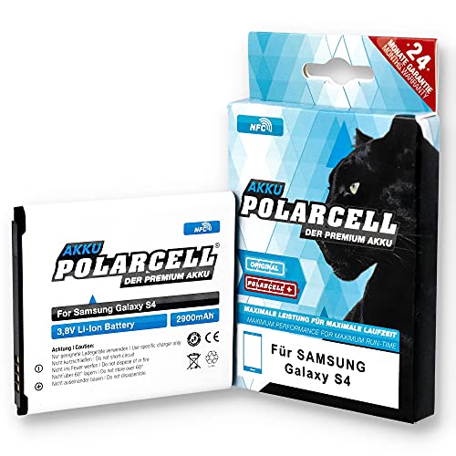 PolarCell NFC Akku für Samsung Galaxy S4 GT-i9500 | S4 LTE GT-i9505 | ersetzt Original-Batterie EB-B600BE – EB-B600BU – EB-B600BC | Starke 12% mehr Leistung: 2900mAh | S4 DuoS | S4 LTE+ | S4 Active von PolarCell