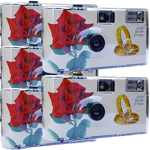 5 x 1A Photo PORST Hochzeitskamera/Einwegkamera rote Rose + Ringe je 27 Aufnahmen (5er Pack) von Polaroid