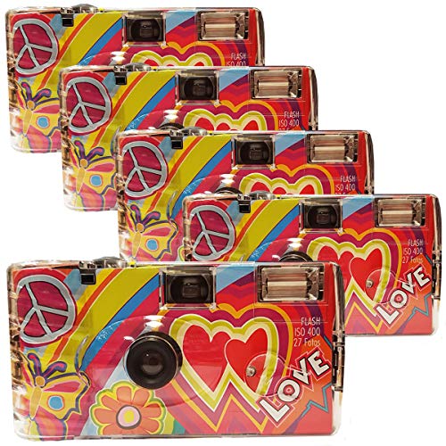 5 x 1A Photo PORST Hochzeitskamera Rainbow Kult - Love rot/Einwegkamera/Partykamera (je 27 Fotos, mit Blitz, 5-er Pack) von Polaroid