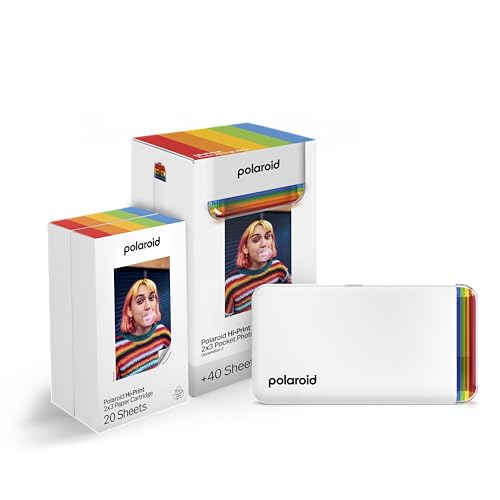 Polaroid Bundle Hi-Print+Paper - 2nd Generation - Bluetooth Connected 2x3 Pocket Photo, Dye-Sub Printer - White von Polaroid
