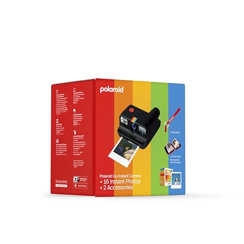 Polaroid Go Generation 2 - Mini Instant Camera Black + Film Bundle (16 Photos Included) and Go Accessories (Photo Album+Wrist Strap) Random Color for Accessories - 6541 von Polaroid