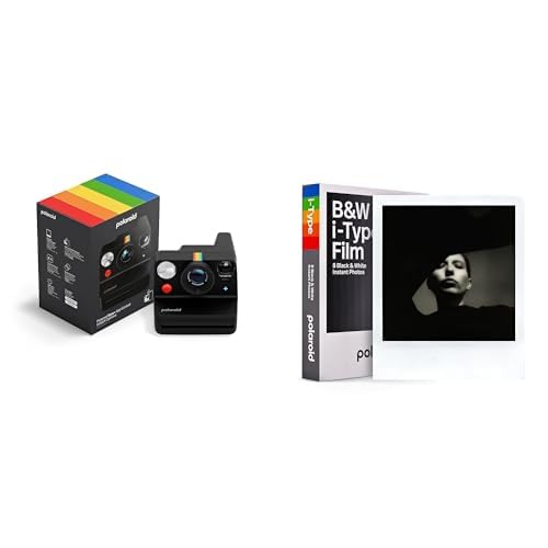 Polaroid - Now+ Gen3 - Sofortbildkamera mit Bluetooth-Verbindung + Schwarz-Weiß-Film (8 Filme) - Schwarz von Polaroid