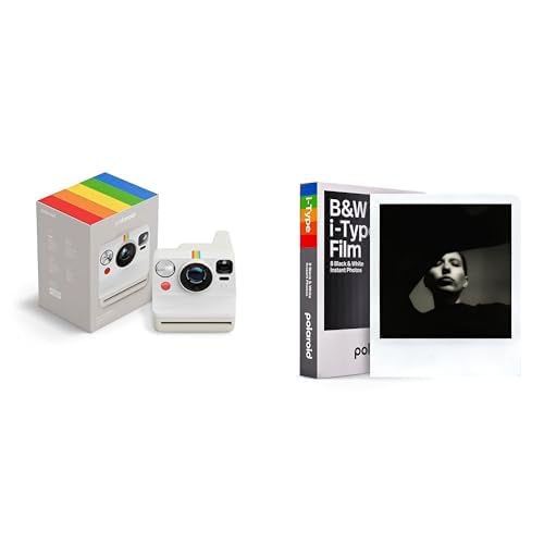 Polaroid - Now Gen3 - Sofortbildkamera + Schwarz-Weiß Film (8 Filme) - Pebble White von Polaroid