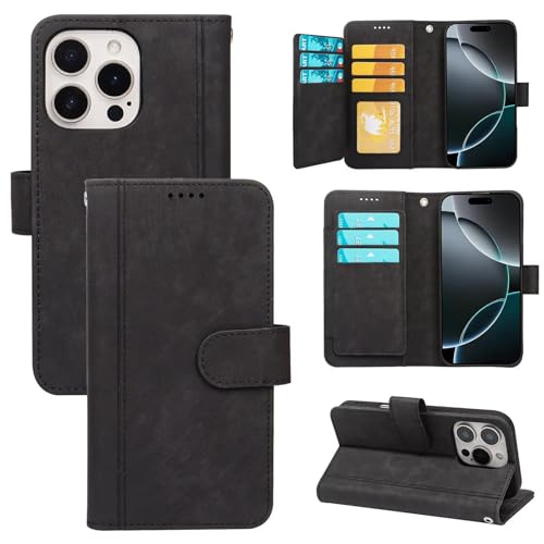 Pollachi Handyhülle für Oppo Find x8s,Klapphülle mit Panzerglas Schutzfolie,Lederhülle mit 9 Kartenfächer,Magnetverschluss,Standfunktion – Leder Handy Hülle für Oppo Find x8s[Black] von Pollachi