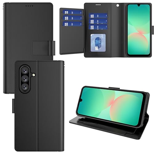 Pollachi Handyhülle für Samsung Galaxy A26 5G Klapphülle Lederhülle mit 9 Kartenfächer,Magnetverschluss,Standfunktion – Leder Handy Hülle für Samsung A26[Black] von Pollachi