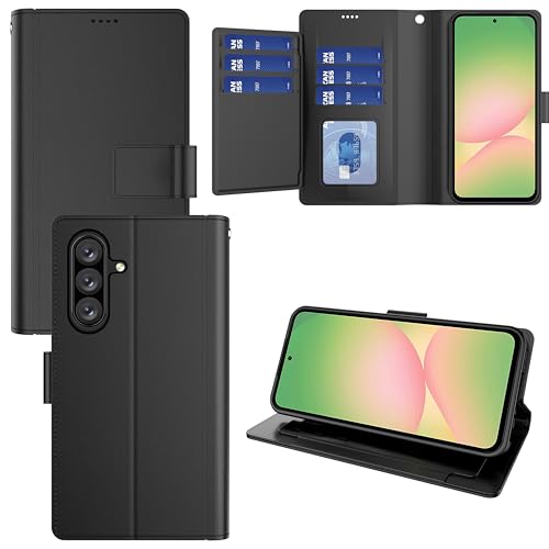 Pollachi Handyhülle für Samsung Galaxy A56 5G Klapphülle Lederhülle mit 9 Kartenfächer,Magnetverschluss,Standfunktion – Leder Handy Hülle für Samsung A56[Black] von Pollachi