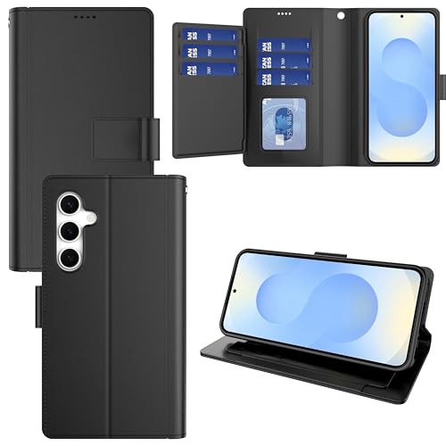 Pollachi Handyhülle für Samsung Galaxy S25 5G Klapphülle Lederhülle mit 9 Kartenfächer,Magnetverschluss,Standfunktion – Leder Handy Hülle für Samsung S25[Black] von Pollachi