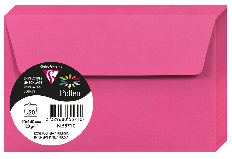 Pollen by Clairefontaine Briefumschlag 90x140 mm, fuchsia von Pollen by Clairefontaine