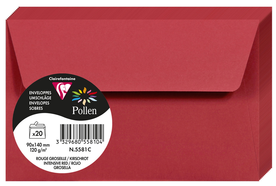 Pollen by Clairefontaine Briefumschlag 90x140 mm, kirschrot Pollen by Clairefontaine Briefumschlag 90x140 mm, kirschrot von Pollen by Clairefontaine