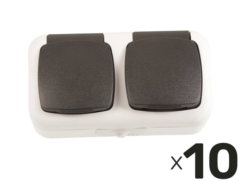 Feuchtraum-Doppelsteckdose W11-B321, 10 Stück von Pollin Electronic GmbH