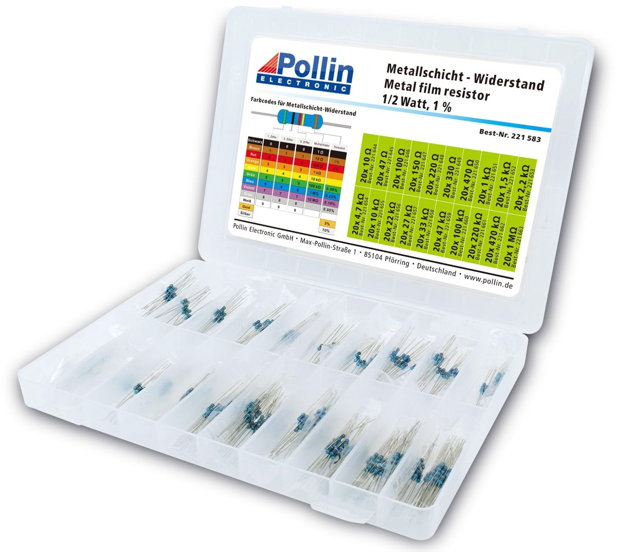 Widerstands Sortiment Metallschicht 400 Stk., 0,5 W, 1% Widerstands Sortiment Metallschicht 400 Stk., 0,5 W, 1% von Pollin