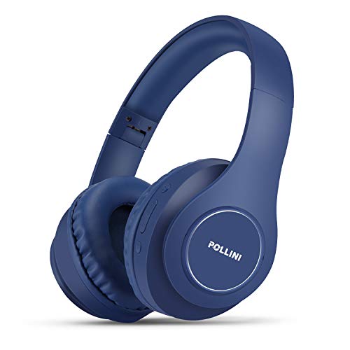 pollini Bluetooth Headphones Over Ear, Wireless Headset V5.0 with Deep Bass, Soft Memory-Protein Earmuffs and Built-in Mic for iPhone/Android Cell Phone/PC/TV (Blue) von Pollini