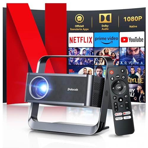 [Offizielle Netflix & 1080P FHD] Polocsh Beamer 4K Unterstützt 600 ANSI Smart Beamer mit Auto Trapezkorrektur Elektrischer Fokus WiFi 6 Bluetooth Projektor Heimkino Outdoor Mini Beamer von Polocsh
