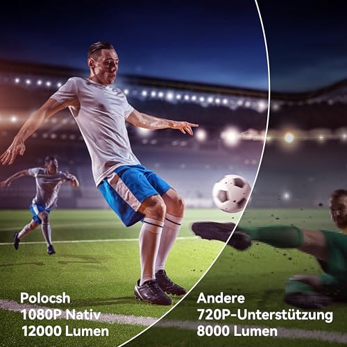 Polocsh Beamer, Mini Projektor Native 1080P Beamer 4k Unterstützung, Projector mit Android TV 11.0 Integriert WLAN6, 180° Drehung Handy Beamer mit BT5.2 und 150 Zoll Bildschirm, Auto Keystone, Weiß von Polocsh