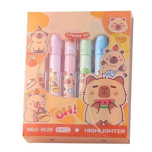 Poludatly Capybara Textmarker, 6 Stück, Capybara helle Textmarker, Cartoon-Capybara-Keilspitze, niedliches Capybara-Pastell-Fluoreszenz-Marker-Set für Schüler Poludatly Capybara Textmarker, 6 Stück, Capybara helle Textmarker, Cartoon-Capybara-Keilspitze, niedliches Capybara-Pastell-Fluoreszenz-Marker-Set für Schüler von Poludatly