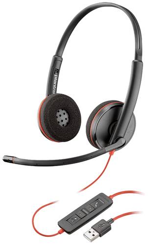 POLY Blackwire C3220 Telefon On Ear Kopfhörer kabelgebunden Stereo Schwarz/Rot Lautstärkeregelung, von Poly