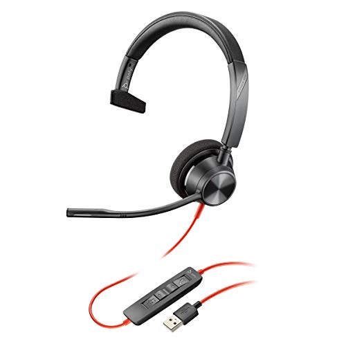 Plantronics – Blackwire 3310 USB-A (Poly) – kabelgebundenes Ein-Ohr Headset (Mono) mit Mikrofonarm – Verbindung mit Ihrem PC und/oder Mac über USB-A – Kompatibel mit Teams, Zoom und mehr von Poly