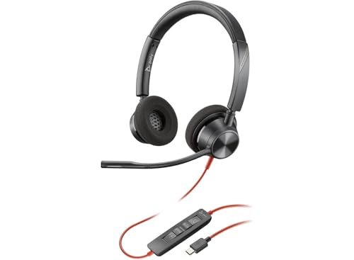Plantronics – Blackwire 3320 USB-A (Poly) – kabelgebundenes Zwei-Ohr Headset (Stereo) mit Mikrofonarm – Verbindung mit PC/Mac über USB-A – Kompatibel mit Teams, Zoom und mehr von Poly