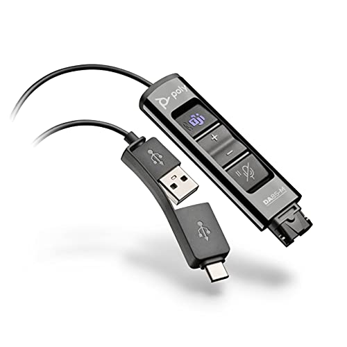 Poly – Digitaler USB-A- und USB-C-Adapter DA85M (Plantronics) – Kompatibel mit Poly Quick Disconnect-Headsets (QD) für Callcenter – Tasten zum Halten und Annehmen von Anrufen –MS Teams optimiert von Poly