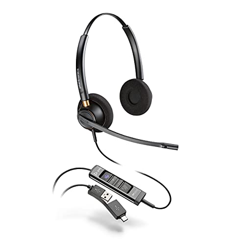 Poly – EncorePro 525-M-USB-Headset mit USB-A und USB-C (Plantronics) – Akustischer Gehörschutz – Tasten zum Halten und Annehmen von Anrufen – Optimiert für Teams – Binaural von Poly