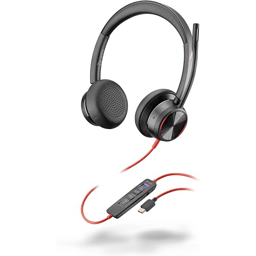 Poly Stereo-Headset 'Blackwire 8225-M' mit USB-C Anschluss, Active Noise Cancelling und flexiblem Mikrofonarm, Microsoft Teams, Schwarz von Poly