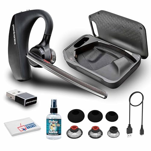 Poly Voyager 5200 UC Bluetooth-Headset (7K2F3AA) Paket beinhaltet: Goby Labs Kopfhörerreiniger, Fasertuch, kleine, mittelgroße und große Ohrstöpsel, Ladehülle, Ladekabel von Poly
