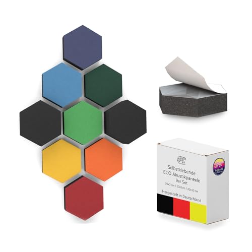 PolySound ECO Akustikpaneele selbstklebend - 9er Set 3D-Schaumstoff (3-10 cm), Hohe Schalldämmung (αw 0,9), Rückstandslos Ablösbar, Stormy Colours von PolySound