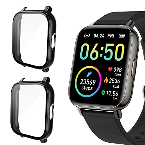 [2 Pack] P32 1.69inch Smartwatch Hülle mit Glas Displayschutz, PC All-Around Schutzhülle Case für Glory fit Donerton P32, Judneer P32, Ordtop P32, Togala P32, Schwarz*2 von Polyjoy