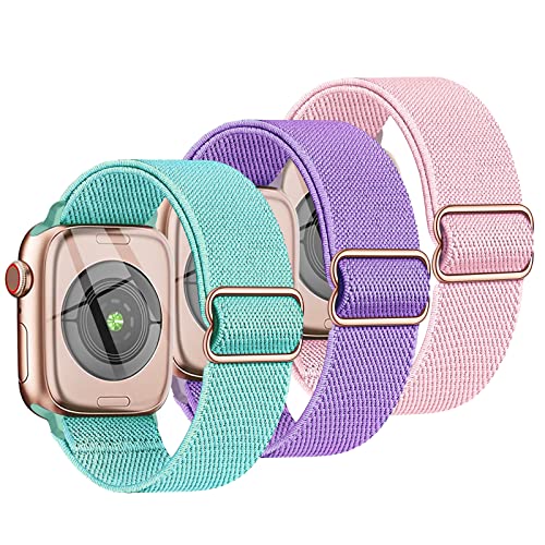 3 Stück Kinder Nylon Armbänder kompatibel mit Apple Watch 38mm 40mm 41mm 42mm (Series 10) Armband, Weiches dehnbares Mädchen Jungen Ersatzarmband für iwatch Series 10 9 8 7 6 5 4 3 SE SE2 von Polyjoy
