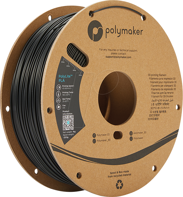 POLYMAKER A02001 - Filament - PolyLite PLA 1,75 mm - 1 kg - schwarz von Polymaker