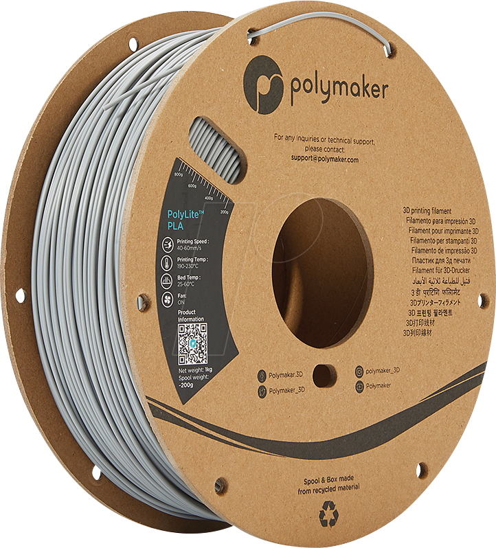POLYMAKER A02003 - Filament, PolyLite PLA 1,75 mm, 1 kg, grau von Polymaker