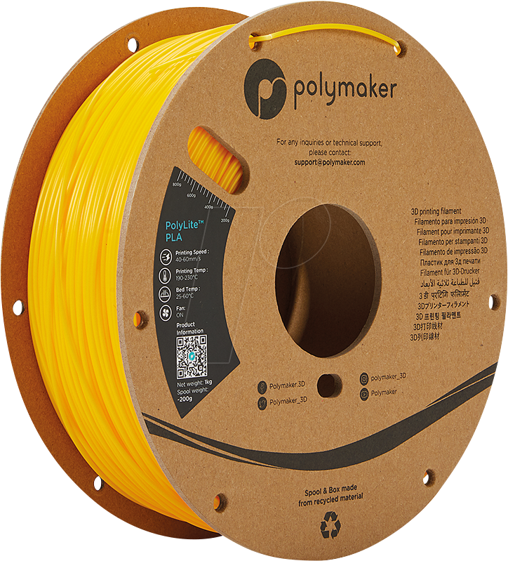 POLYMAKER A02007 - Filament - PolyLite PLA 1,75 mm - 1 kg - gelb von Polymaker