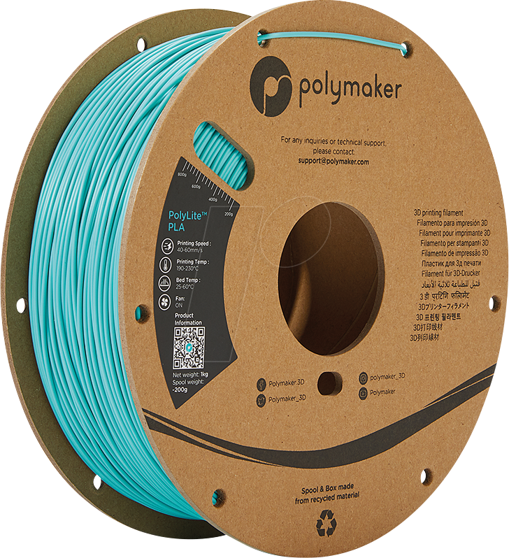 POLYMAKER A02010 - Filament - PolyLite PLA 1,75 mm - 1 kg - blaugrün von Polymaker