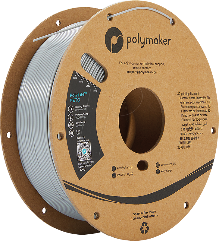 POLYMAKER B01003 - Filament - PolyLite PETG 1,75 mm - 1 kg - grau von Polymaker