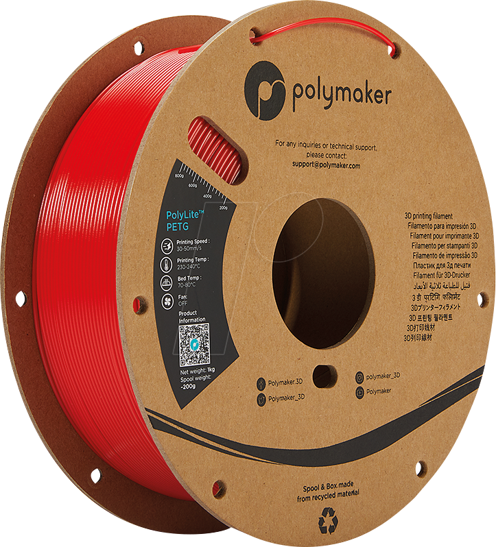 POLYMAKER B01004 - Filament - PolyLite PLA 1,75 mm - 1 kg - rot von Polymaker