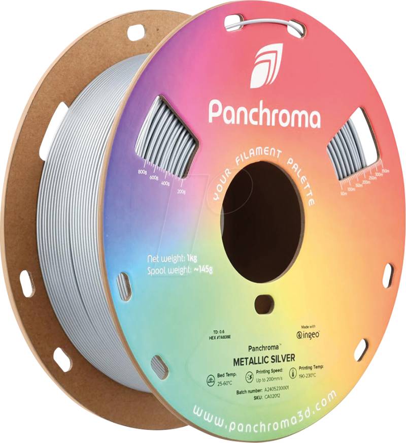 POLYMAKER CA2012 - Filament, Panchroma PLA, Metallic Silver, 1,75 mm, 1 kg von Polymaker