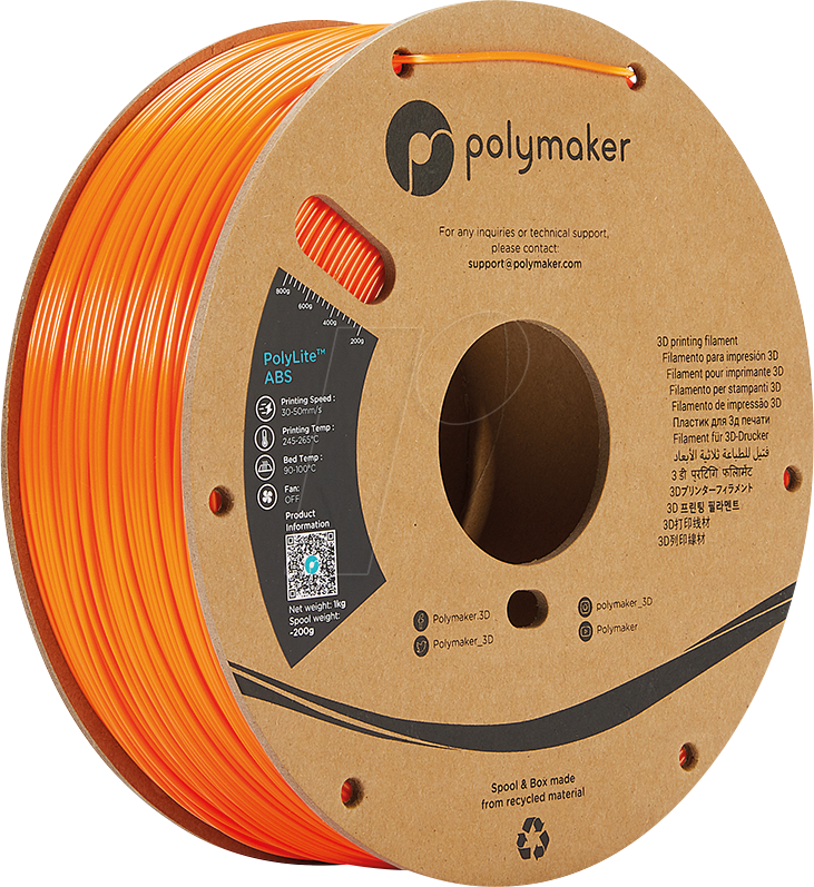 POLYMAKER E01009 - Filament - PolyLite ABS 1,75 mm - 1 kg - orange von Polymaker