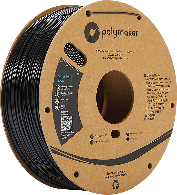 POLYMAKER F01001 - Filament - PolyLite ASA 1,75 mm - 1 kg - schwarz von Polymaker