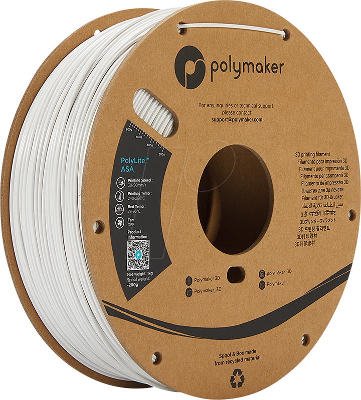 POLYMAKER F01002 - Filament, PolyLite ASA 1,75 mm, 1 kg, weiß von Polymaker