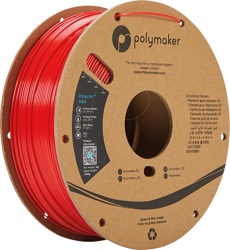 POLYMAKER F01004 - Filament - PolyLite ASA 1,75 mm - 1 kg - rot von Polymaker