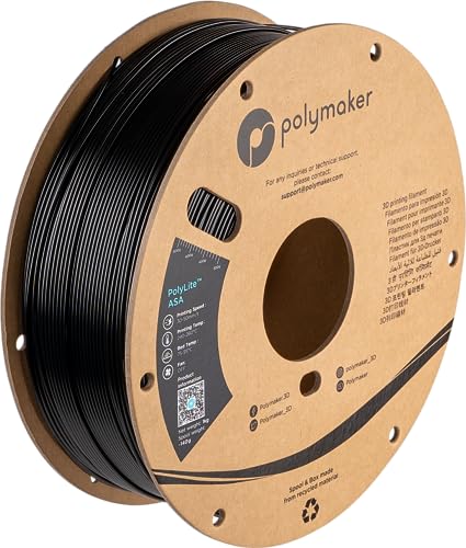 Polymaker ASA Filament, 1,75 mm, ASA tiefschwarz, 1 kg, hitze- und wetterfest, ASA Kartonspule 1,75 – ASA PolyLite 3D-Drucker-Filament, tiefschwarz, perfekt für von Polymaker