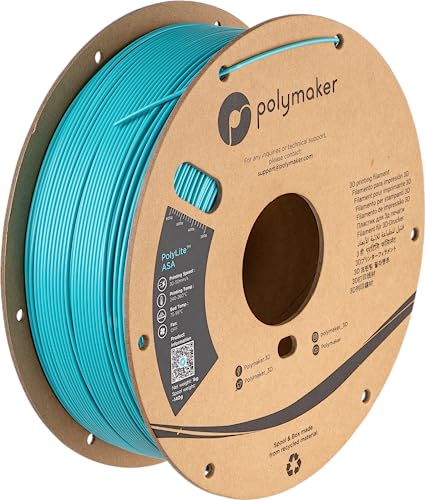 Polymaker ASA Filament 1,75 mm Blaugrün ASA, 1 kg hitzebeständig, wetterbeständig, ASA 1,75 Kartonspule – PolyLite ASA 3D-Drucker Filament blaugrün, perfekt zum Drucken von Outdoor-Funktionsteilen von Polymaker